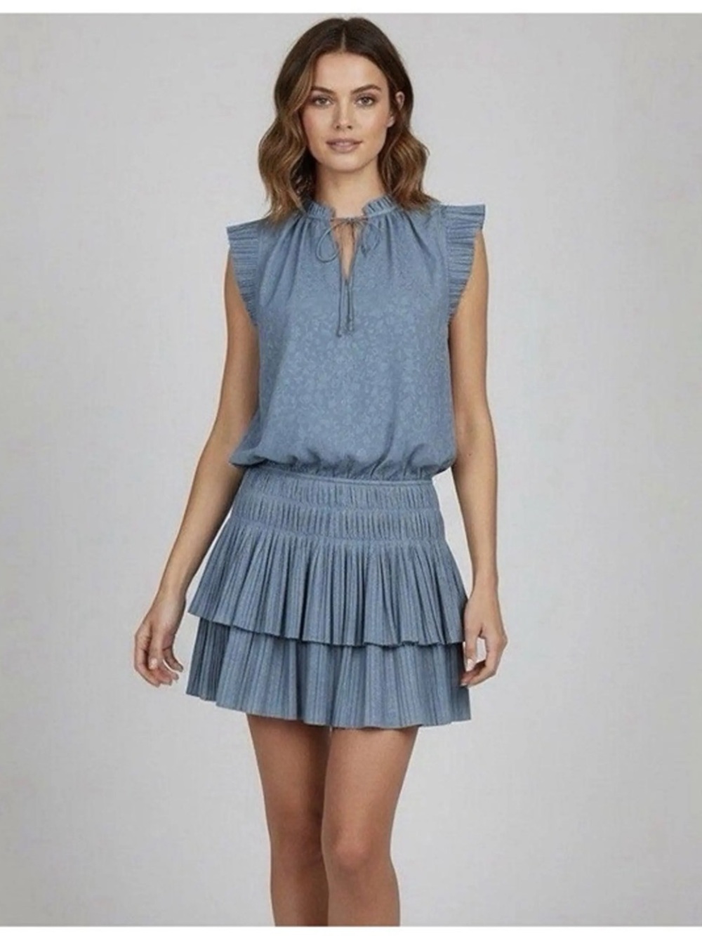 Current Air Slate Blue Smocked Waist Mini Skirt Set